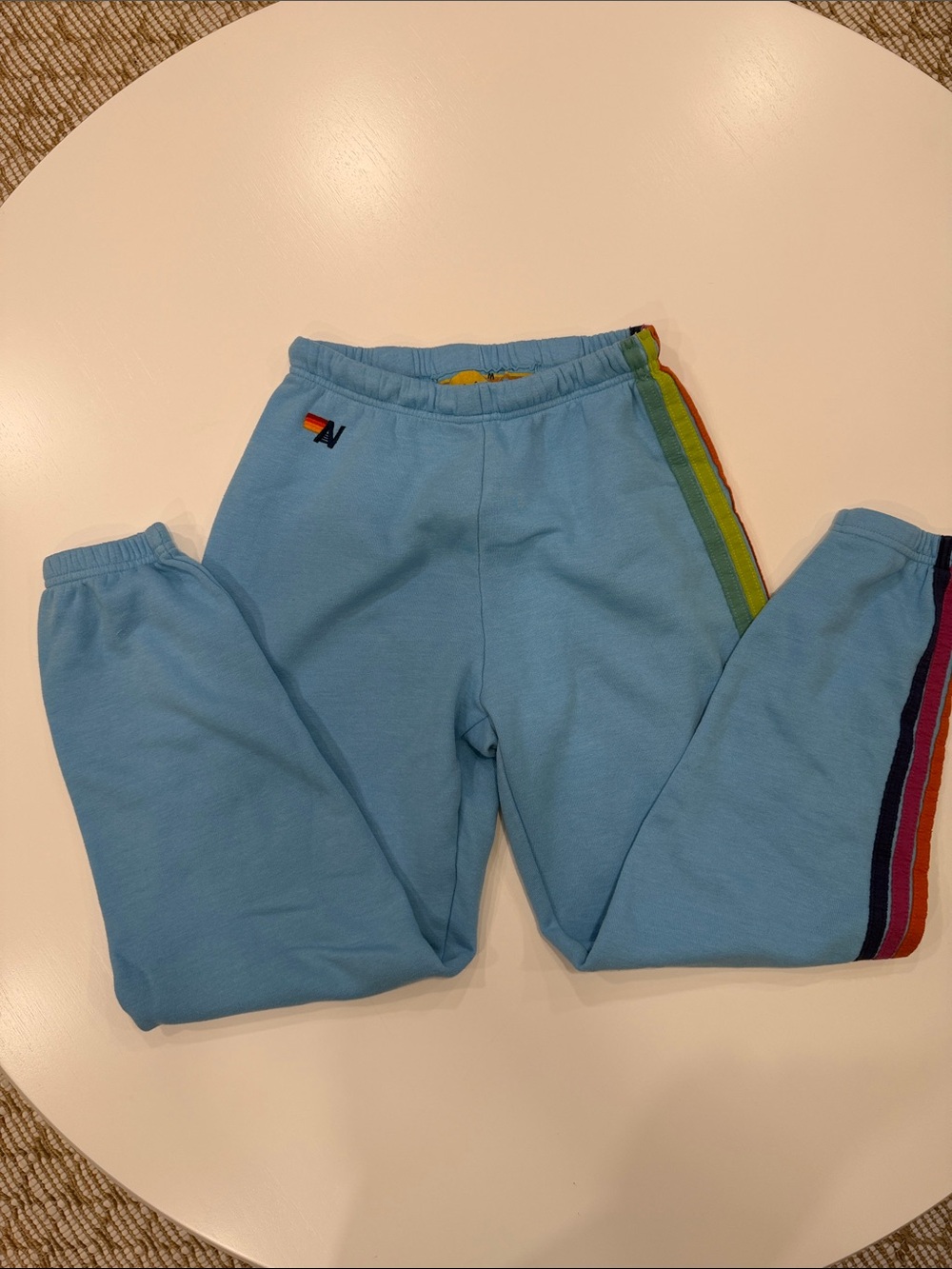 Aviator Nations Womens Light Blue Jogger Sweatpants with Rainbow stripe. Size M - Picture 4 of 6